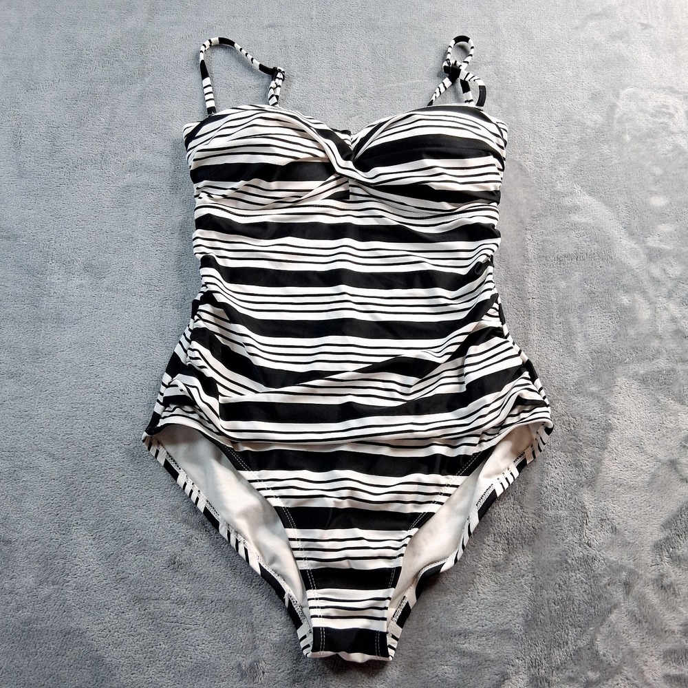 Catalina‎ Swimsuit Women's Sz M(8-10) Black & White Stripe Melbourne One Piece